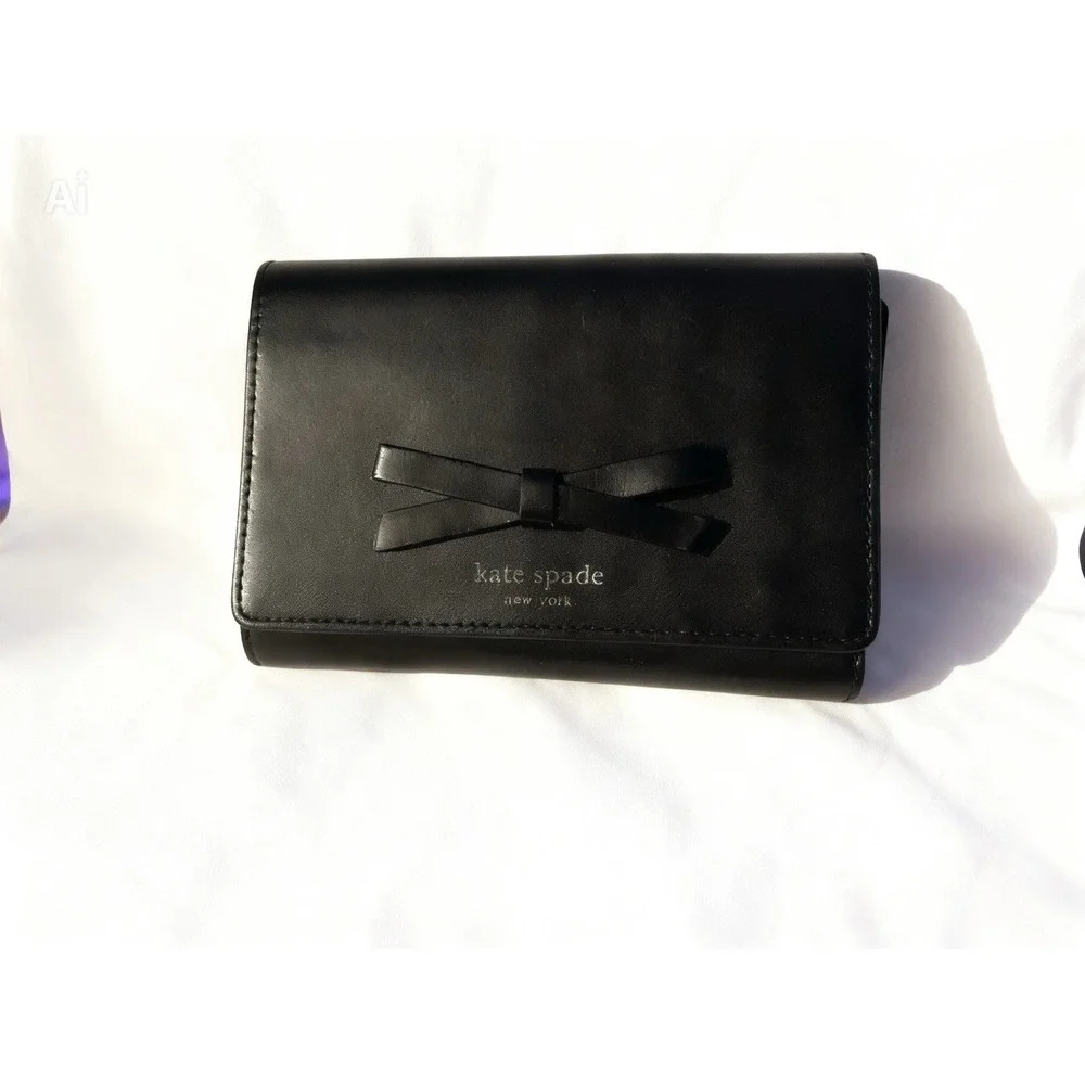 Kate Spade Street Callie Pebble Leather Tri-fold Wallet Black, Vintage [L]